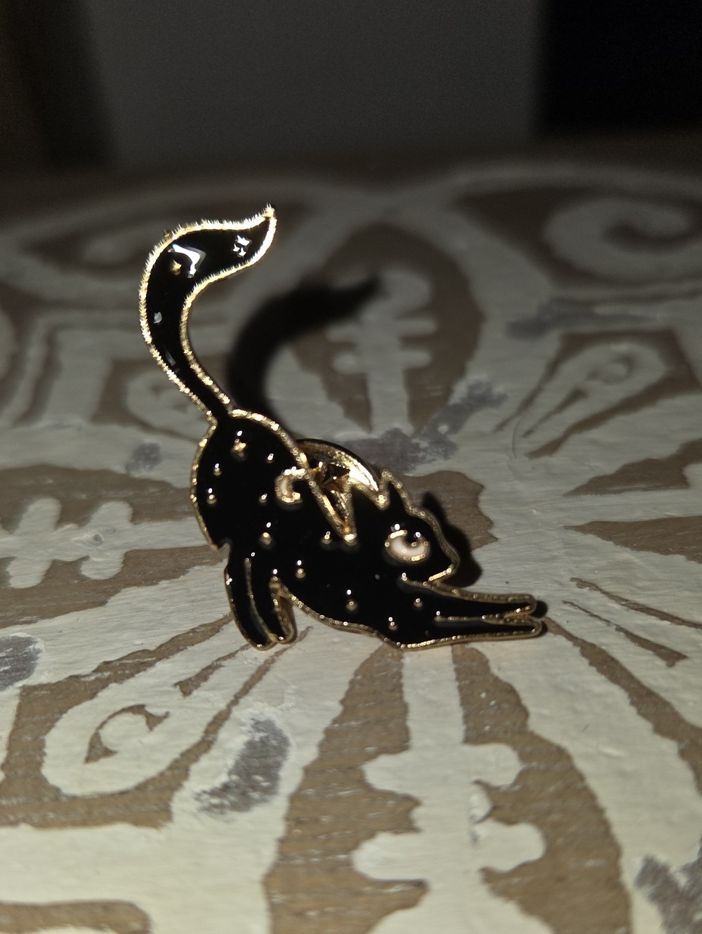 Black Cat Enamel Pin with Gold Trim